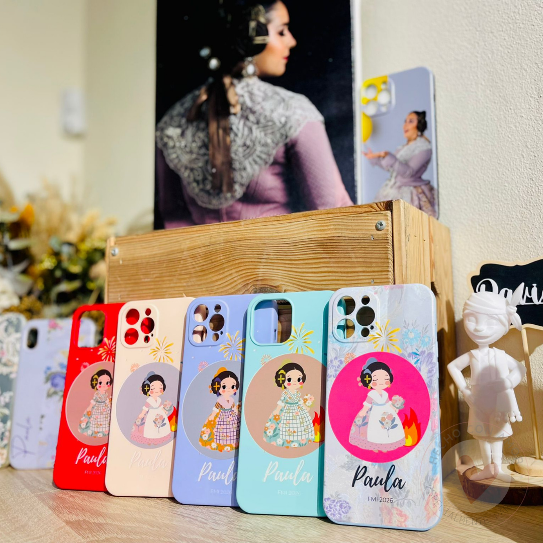 Funda de Fallera Personalizada Dibujo Fallera y Nombre Beige - Imagen 5