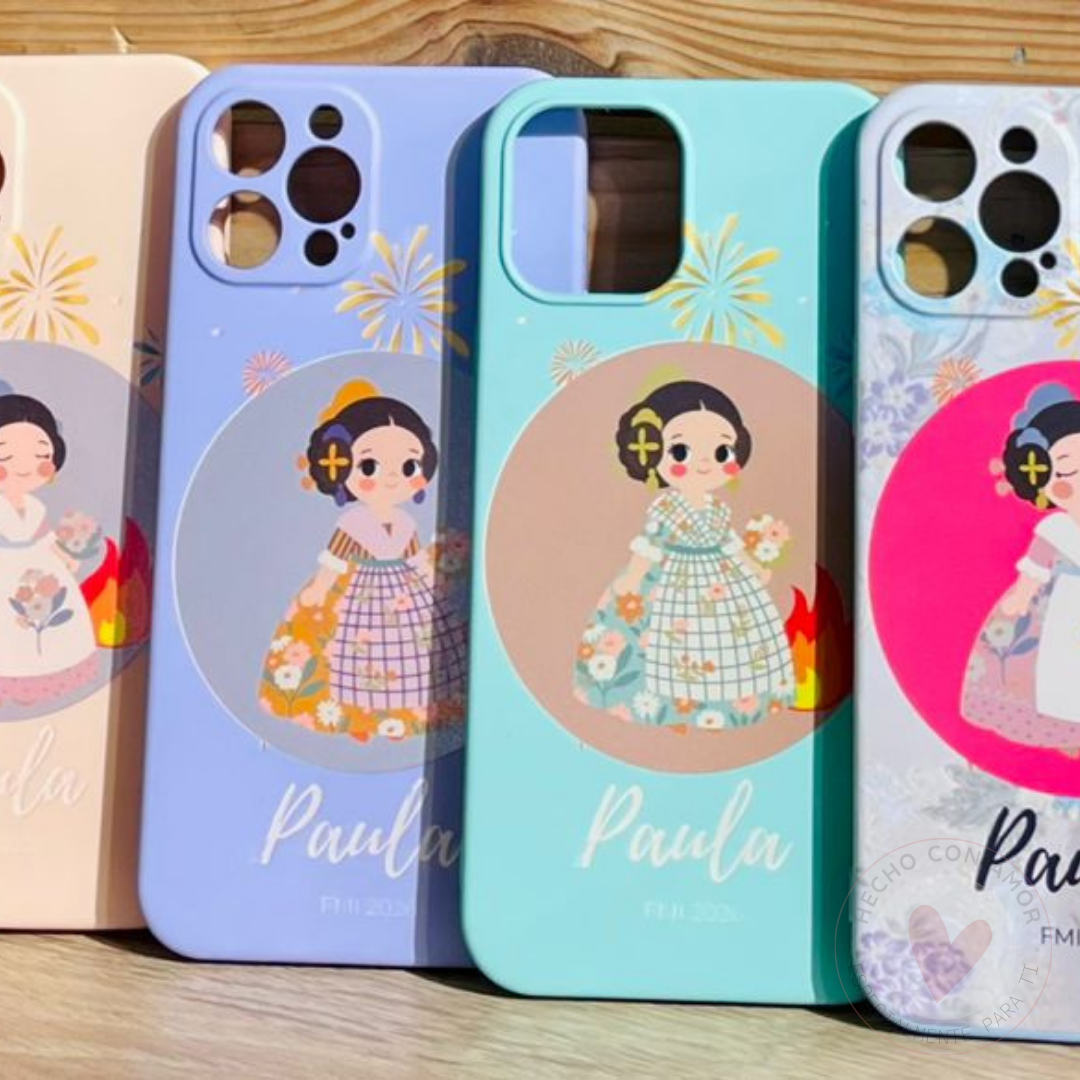 Funda de Fallera Personalizada Dibujo Fallera y Nombre Beige - Imagen 6