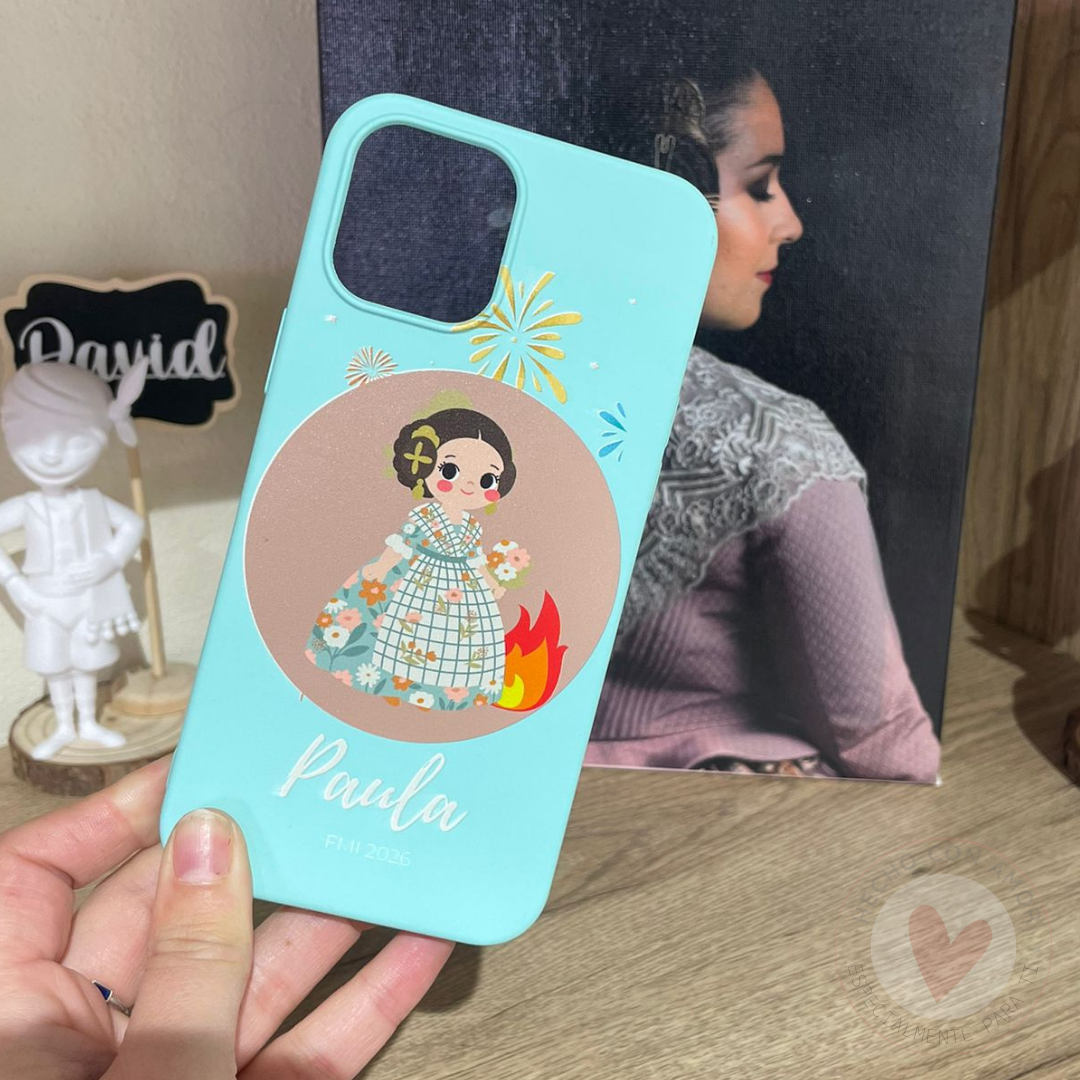Funda de Fallera Personalizada Dibujo Fallera y Nombre Beige - Imagen 7