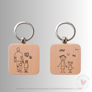 Llavero Papá personalizado Día del Padre Madera Siluetas / Dibujo / Frase  Madera Cuadrado