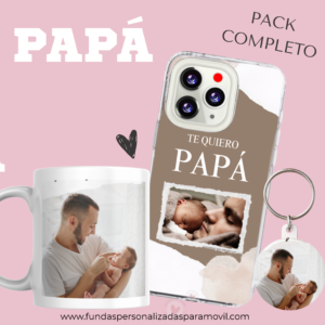 Especial Día del Padre Pack Completo Funda Personalizada Papá + Taza Personalizada Papá + Llavero