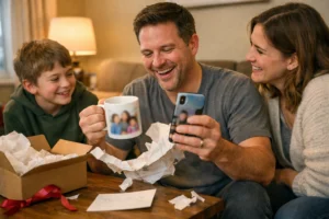 padre recibiendo taza como regalo personalizado dia del padre