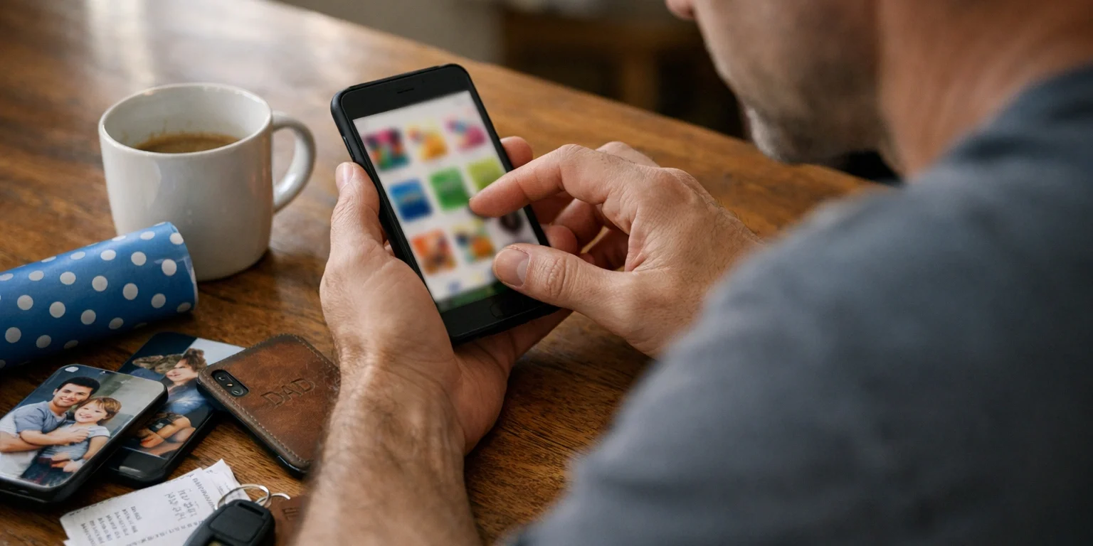 persona eligiendo un regalo personalizado dia del padre en tablet